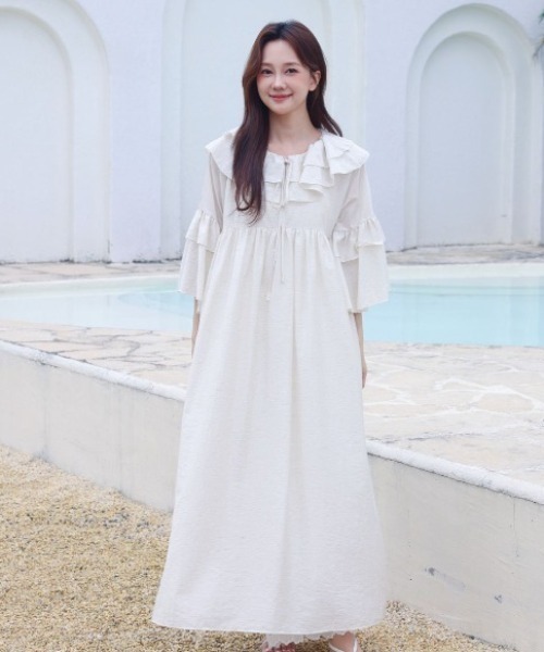 BIRTHDAY BASH(バースデイバッシュ)の「FRILL KAFTAN DRESS(フリルカフタンドレス)(ワンピース・レディース・ブラック/アイボリー・FREE)」の15枚目の写真