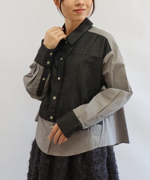 etre relie(エトレリー)の「Gジャンドッキングブラウス(シャツ/ブラウス・レディース・インディゴブルー/ブラック・MEDIUM)」の2枚目の写真