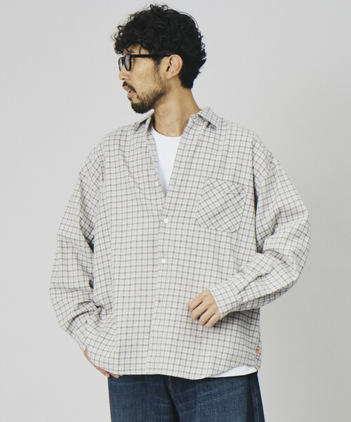 HINSON(ヒンソン)の「HINSON/ヒンソン 別注 フランネル レギュラーカラー ロングスリーブシャツ(シャツ/ブラウス・メンズ・サックスブルー/グリーン/オフホワイト/グレー/ブラウン・LARGE/SMALL/MEDIUM)」の3枚目の写真