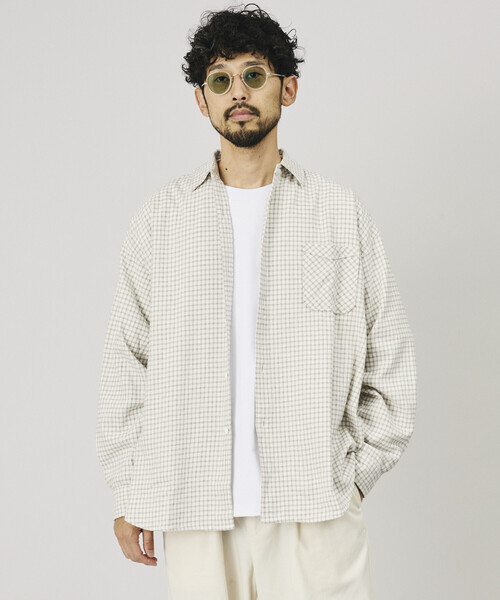 HINSON(ヒンソン)の「HINSON/ヒンソン 別注 フランネル レギュラーカラー ロングスリーブシャツ(シャツ/ブラウス・メンズ・サックスブルー/グリーン/オフホワイト/グレー/ブラウン・LARGE/SMALL/MEDIUM)」の8枚目の写真