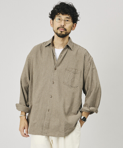 HINSON(ヒンソン)の「HINSON/ヒンソン 別注 フランネル レギュラーカラー ロングスリーブシャツ(シャツ/ブラウス・メンズ・サックスブルー/グリーン/オフホワイト/グレー/ブラウン・LARGE/SMALL/MEDIUM)」の15枚目の写真