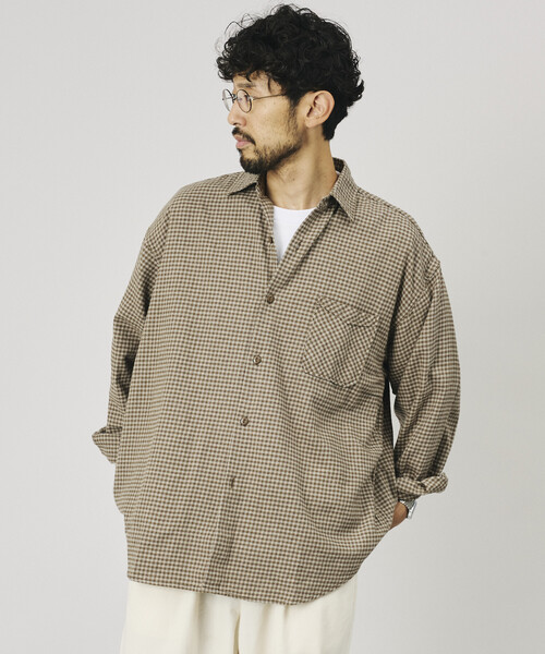 HINSON(ヒンソン)の「HINSON/ヒンソン 別注 フランネル レギュラーカラー ロングスリーブシャツ(シャツ/ブラウス・メンズ・サックスブルー/グリーン/オフホワイト/グレー/ブラウン・LARGE/SMALL/MEDIUM)」の16枚目の写真