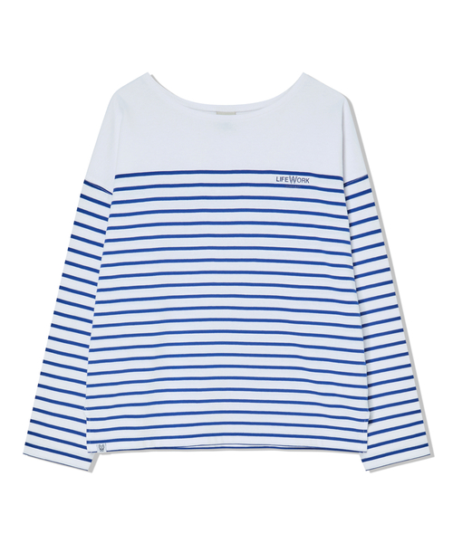 LIFE WORK(ライフワーク)の「レディース ストライプボートネックTシャツ(Tシャツ/カットソー・レディース・ブラック/ブルー・FREE)」の1枚目の写真