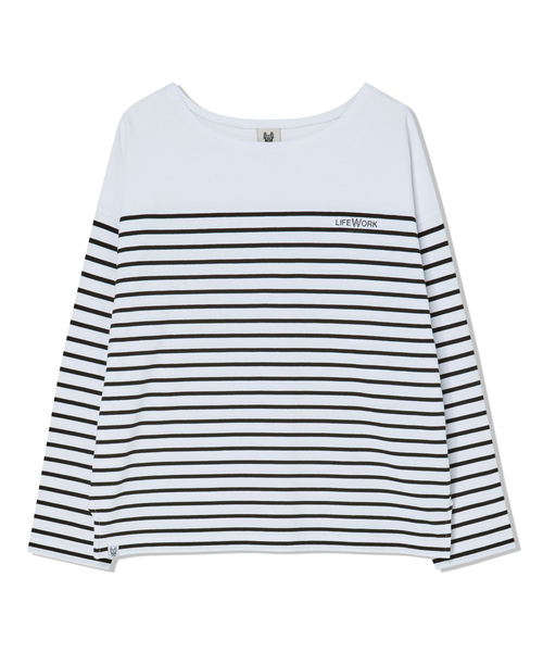 LIFE WORK(ライフワーク)の「レディース ストライプボートネックTシャツ(Tシャツ/カットソー・レディース・ブラック/ブルー・FREE)」の2枚目の写真