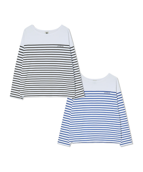 LIFE WORK(ライフワーク)の「レディース ストライプボートネックTシャツ(Tシャツ/カットソー・レディース・ブラック/ブルー・FREE)」の3枚目の写真