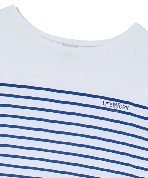 LIFE WORK(ライフワーク)の「レディース ストライプボートネックTシャツ(Tシャツ/カットソー・レディース・ブラック/ブルー・FREE)」の4枚目の写真