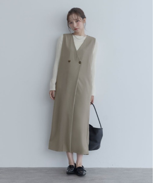 maviru(マヴィル)の「ジレ デザイン ワンピース(ワンピース・レディース・ベージュ/グレー/ブラック・L/M)」の3枚目の写真