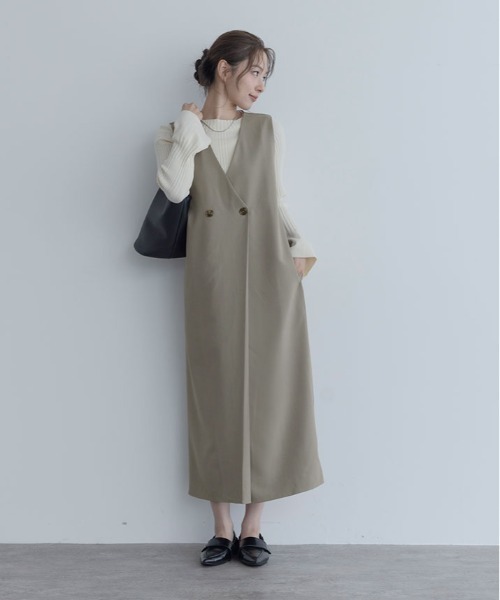 maviru(マヴィル)の「ジレ デザイン ワンピース(ワンピース・レディース・ベージュ/グレー/ブラック・L/M)」の16枚目の写真