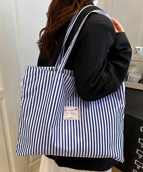 Miniministore(ミニミニストア)の「配色ストライプトートバッグ大容量韓国風鞄(トートバッグ・レディース・ミント/ネイビー/ブルー/ブラック/ピンク・FREE)」の3枚目の写真