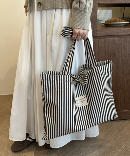 Miniministore(ミニミニストア)の「配色ストライプトートバッグ大容量韓国風鞄(トートバッグ・レディース・ミント/ネイビー/ブルー/ブラック/ピンク・FREE)」の7枚目の写真