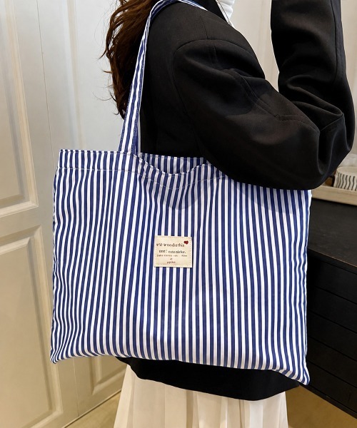 Miniministore(ミニミニストア)の「配色ストライプトートバッグ大容量韓国風鞄(トートバッグ・レディース・ミント/ネイビー/ブルー/ブラック/ピンク・FREE)」の14枚目の写真