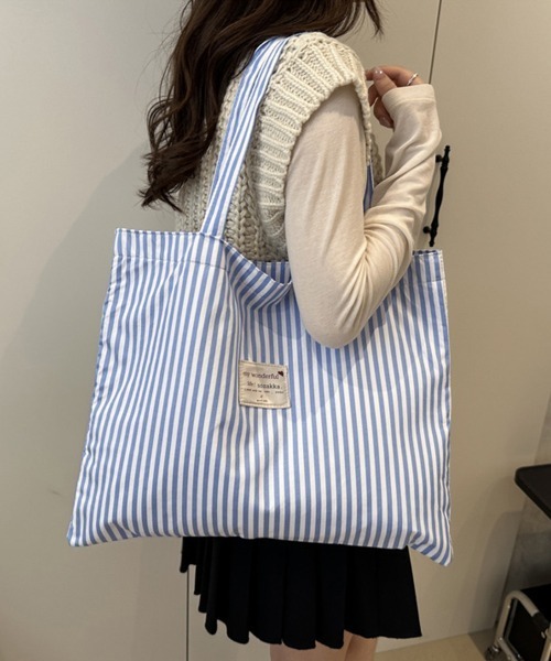 Miniministore(ミニミニストア)の「配色ストライプトートバッグ大容量韓国風鞄(トートバッグ・レディース・ミント/ネイビー/ブルー/ブラック/ピンク・FREE)」の17枚目の写真