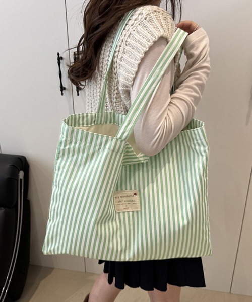 Miniministore(ミニミニストア)の「配色ストライプトートバッグ大容量韓国風鞄(トートバッグ・レディース・ミント/ネイビー/ブルー/ブラック/ピンク・FREE)」の19枚目の写真