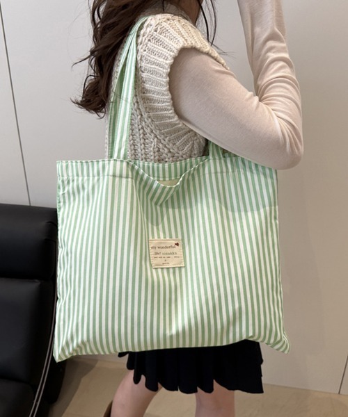 Miniministore(ミニミニストア)の「配色ストライプトートバッグ大容量韓国風鞄(トートバッグ・レディース・ミント/ネイビー/ブルー/ブラック/ピンク・FREE)」の20枚目の写真