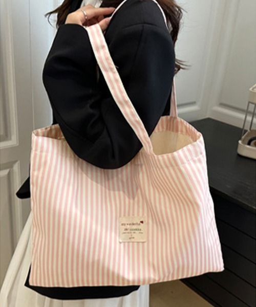 Miniministore(ミニミニストア)の「配色ストライプトートバッグ大容量韓国風鞄(トートバッグ・レディース・ミント/ネイビー/ブルー/ブラック/ピンク・FREE)」の21枚目の写真