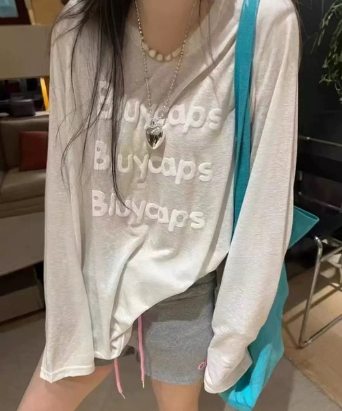 VIBGYOR(ヴィブジョー)の「【EIZZ/アイズ】フロントロゴ ビッグシルエット シアー 長袖Tシャツ / ロンT(Tシャツ/カットソー・レディース・ホワイト/レッド/イエロー/ブルー・FREE)」の2枚目の写真