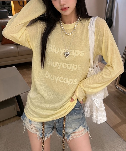 VIBGYOR(ヴィブジョー)の「【EIZZ/アイズ】フロントロゴ ビッグシルエット シアー 長袖Tシャツ / ロンT(Tシャツ/カットソー・レディース・ホワイト/レッド/イエロー/ブルー・FREE)」の1枚目の写真