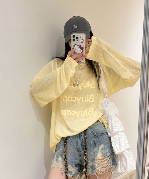 VIBGYOR(ヴィブジョー)の「【EIZZ/アイズ】フロントロゴ ビッグシルエット シアー 長袖Tシャツ / ロンT(Tシャツ/カットソー・レディース・ホワイト/レッド/イエロー/ブルー・FREE)」の20枚目の写真