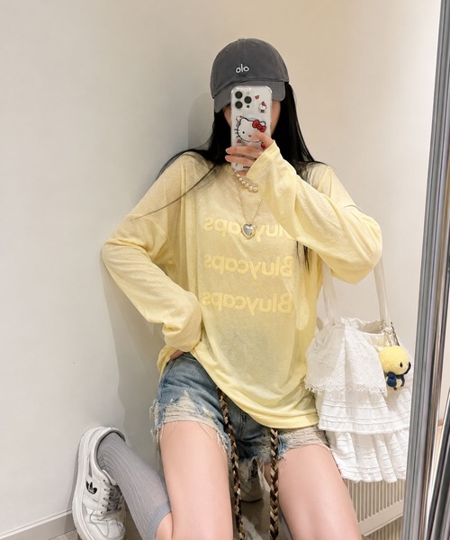 VIBGYOR(ヴィブジョー)の「【EIZZ/アイズ】フロントロゴ ビッグシルエット シアー 長袖Tシャツ / ロンT(Tシャツ/カットソー・レディース・ホワイト/レッド/イエロー/ブルー・FREE)」の17枚目の写真