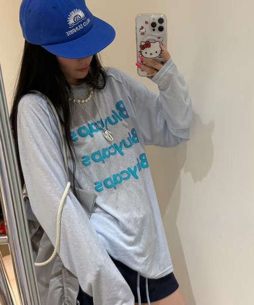 VIBGYOR(ヴィブジョー)の「【EIZZ/アイズ】フロントロゴ ビッグシルエット シアー 長袖Tシャツ / ロンT(Tシャツ/カットソー・レディース・ホワイト/レッド/イエロー/ブルー・FREE)」の16枚目の写真