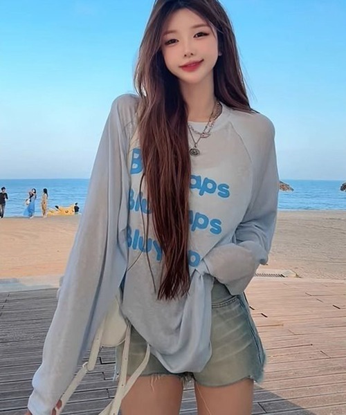 VIBGYOR(ヴィブジョー)の「【EIZZ/アイズ】フロントロゴ ビッグシルエット シアー 長袖Tシャツ / ロンT(Tシャツ/カットソー・レディース・ホワイト/レッド/イエロー/ブルー・FREE)」の15枚目の写真