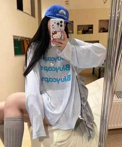 VIBGYOR(ヴィブジョー)の「【EIZZ/アイズ】フロントロゴ ビッグシルエット シアー 長袖Tシャツ / ロンT(Tシャツ/カットソー・レディース・ホワイト/レッド/イエロー/ブルー・FREE)」の14枚目の写真