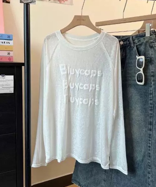 VIBGYOR(ヴィブジョー)の「【EIZZ/アイズ】フロントロゴ ビッグシルエット シアー 長袖Tシャツ / ロンT(Tシャツ/カットソー・レディース・ホワイト/レッド/イエロー/ブルー・FREE)」の10枚目の写真