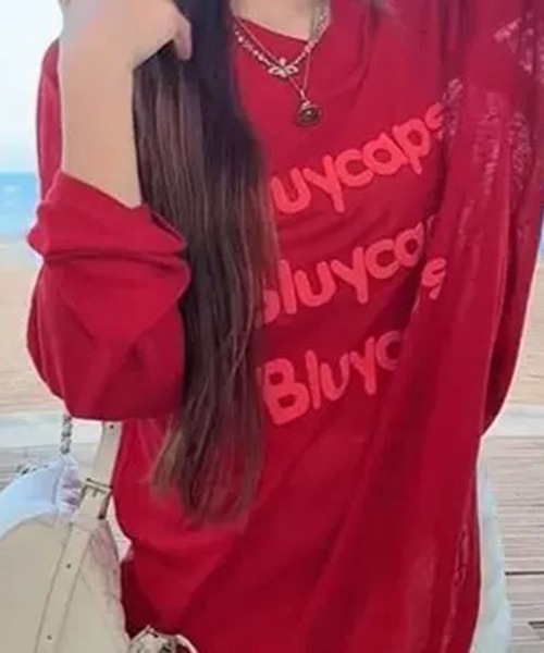 VIBGYOR(ヴィブジョー)の「【EIZZ/アイズ】フロントロゴ ビッグシルエット シアー 長袖Tシャツ / ロンT(Tシャツ/カットソー・レディース・ホワイト/レッド/イエロー/ブルー・FREE)」の7枚目の写真