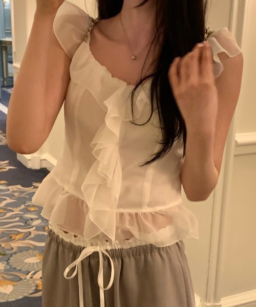 FLINEA(フリネア)の「ワイドカラーフレアスリーブフリルシフォンブラウス(シャツ/ブラウス・レディース・ホワイト/ブラック・FREE)」の9枚目の写真