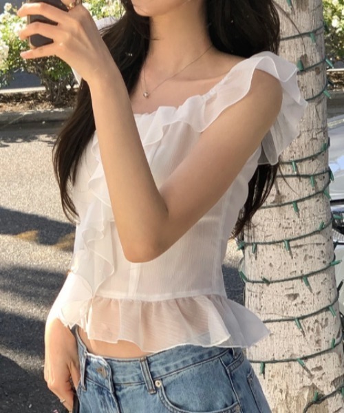 FLINEA(フリネア)の「ワイドカラーフレアスリーブフリルシフォンブラウス(シャツ/ブラウス・レディース・ホワイト/ブラック・FREE)」の5枚目の写真