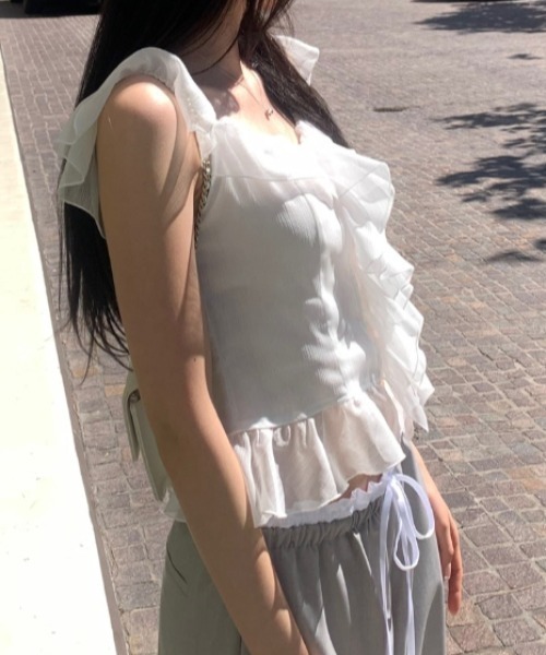 FLINEA(フリネア)の「ワイドカラーフレアスリーブフリルシフォンブラウス(シャツ/ブラウス・レディース・ホワイト/ブラック・FREE)」の8枚目の写真