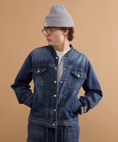 40ct&525(フォーティーカラッツアンドゴーニーゴ)の「【525DENIM】14ozデニム ノーカラーGジャン(ブルゾン・メンズ・ネイビー/ブルー系その他・02/03/04)」の1枚目の写真