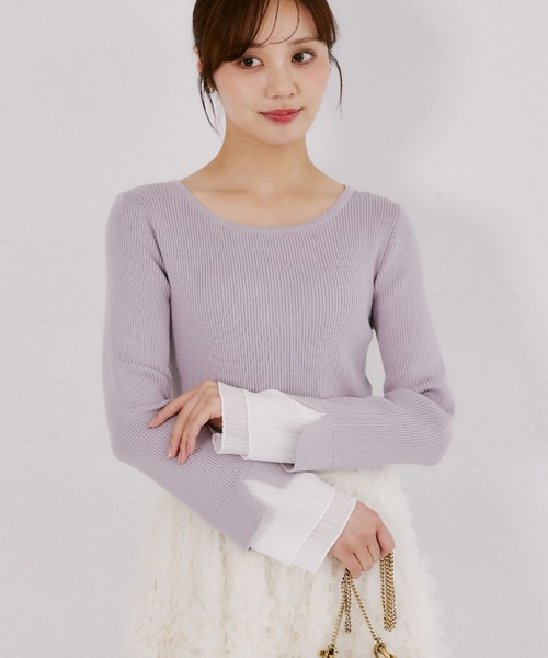 tocco closet(トッコ クローゼット)の「【ZOZO限定】袖口プリーツフリルニットトップス(ニット/セーター・レディース・ネイビー/ブラック/ラベンダー・M)」の3枚目の写真