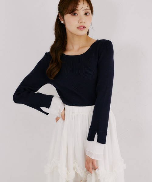 tocco closet(トッコ クローゼット)の「【ZOZO限定】袖口プリーツフリルニットトップス(ニット/セーター・レディース・ネイビー/ブラック/ラベンダー・M)」の2枚目の写真