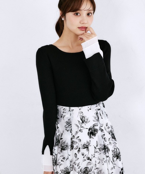 tocco closet(トッコ クローゼット)の「【ZOZO限定】袖口プリーツフリルニットトップス(ニット/セーター・レディース・ネイビー/ブラック/ラベンダー・M)」の1枚目の写真