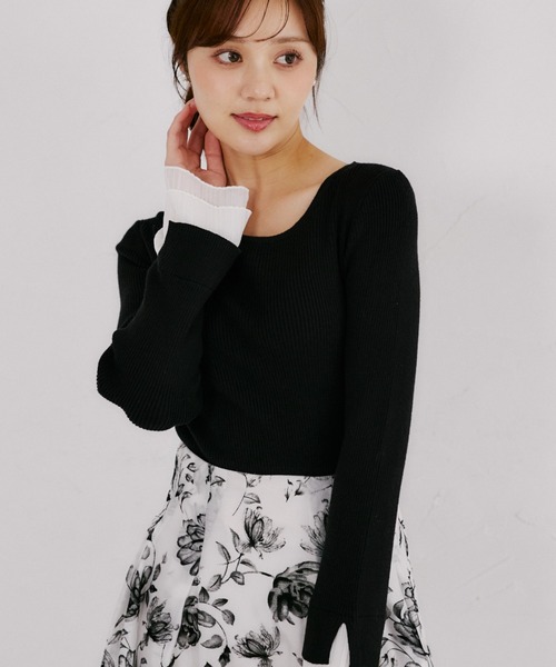 tocco closet(トッコ クローゼット)の「【ZOZO限定】袖口プリーツフリルニットトップス(ニット/セーター・レディース・ネイビー/ブラック/ラベンダー・M)」の6枚目の写真