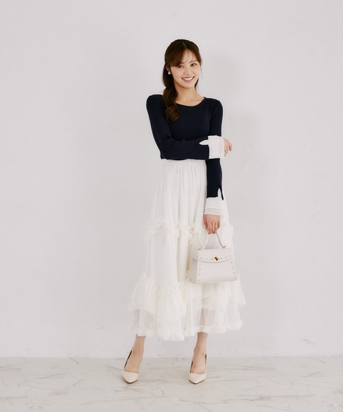 tocco closet(トッコ クローゼット)の「【ZOZO限定】袖口プリーツフリルニットトップス(ニット/セーター・レディース・ネイビー/ブラック/ラベンダー・M)」の9枚目の写真