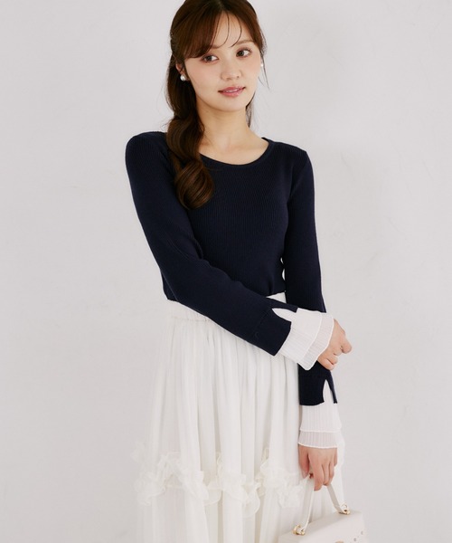 tocco closet(トッコ クローゼット)の「【ZOZO限定】袖口プリーツフリルニットトップス(ニット/セーター・レディース・ネイビー/ブラック/ラベンダー・M)」の10枚目の写真