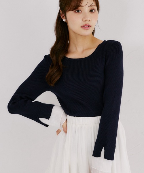 tocco closet(トッコ クローゼット)の「【ZOZO限定】袖口プリーツフリルニットトップス(ニット/セーター・レディース・ネイビー/ブラック/ラベンダー・M)」の11枚目の写真