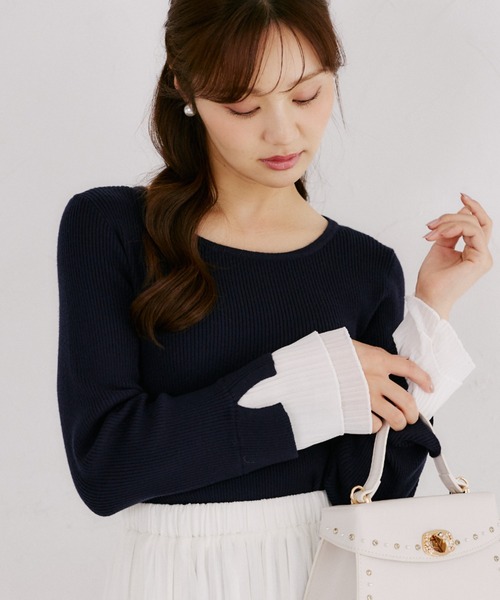 tocco closet(トッコ クローゼット)の「【ZOZO限定】袖口プリーツフリルニットトップス(ニット/セーター・レディース・ネイビー/ブラック/ラベンダー・M)」の12枚目の写真