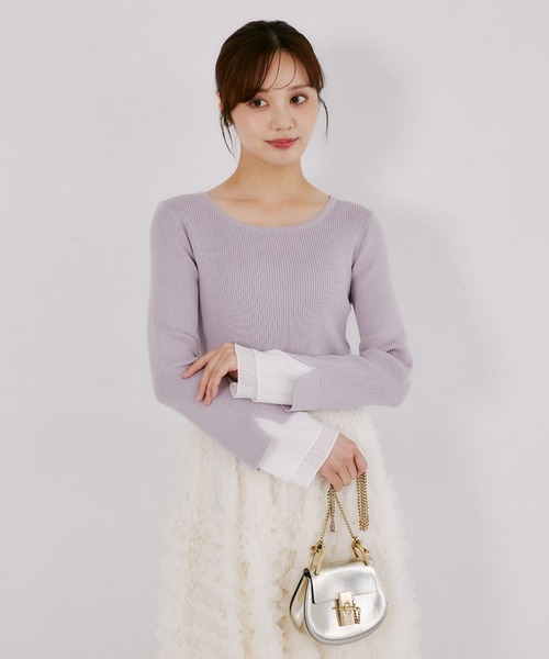 tocco closet(トッコ クローゼット)の「【ZOZO限定】袖口プリーツフリルニットトップス(ニット/セーター・レディース・ネイビー/ブラック/ラベンダー・M)」の15枚目の写真