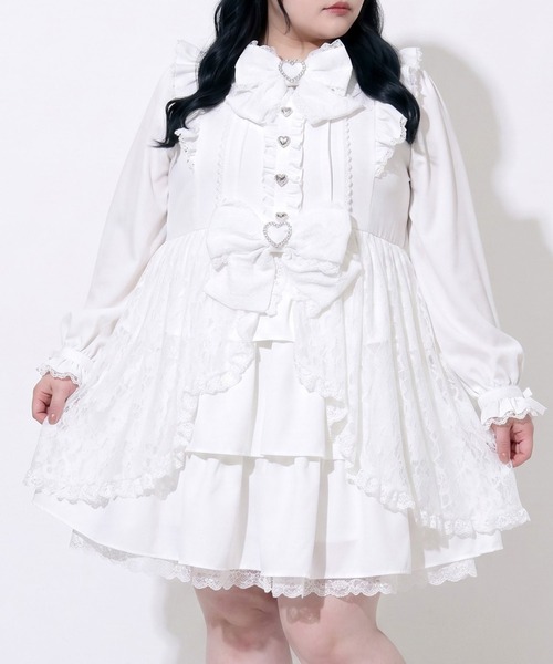 DearMyLoveWhip(ディアマイラブホイップ)の「レースカシュクールフリルワンピース(ワンピース・レディース・ベビーピンク/ブラック/ホワイト・4L/6L/5L)」の1枚目の写真