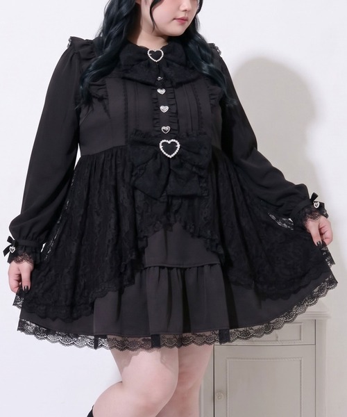 DearMyLoveWhip(ディアマイラブホイップ)の「レースカシュクールフリルワンピース(ワンピース・レディース・ベビーピンク/ブラック/ホワイト・4L/6L/5L)」の2枚目の写真