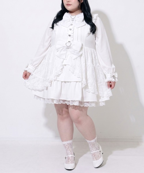 DearMyLoveWhip(ディアマイラブホイップ)の「レースカシュクールフリルワンピース(ワンピース・レディース・ベビーピンク/ブラック/ホワイト・4L/6L/5L)」の4枚目の写真