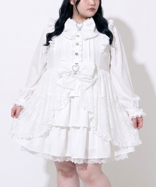 DearMyLoveWhip(ディアマイラブホイップ)の「レースカシュクールフリルワンピース(ワンピース・レディース・ベビーピンク/ブラック/ホワイト・4L/6L/5L)」の5枚目の写真