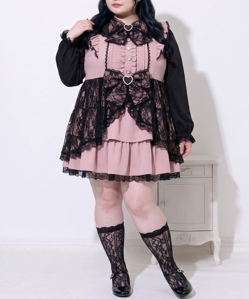 DearMyLoveWhip(ディアマイラブホイップ)の「レースカシュクールフリルワンピース(ワンピース・レディース・ベビーピンク/ブラック/ホワイト・4L/6L/5L)」の6枚目の写真