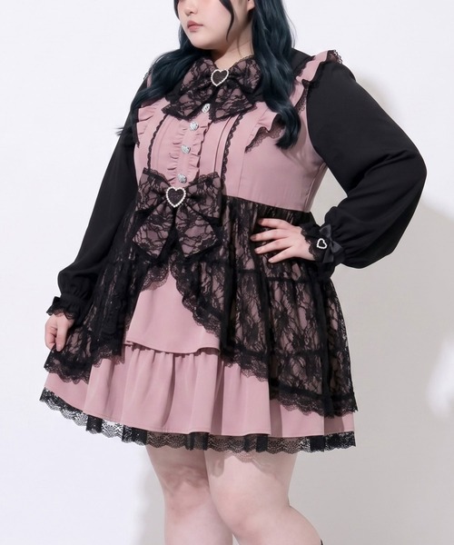 DearMyLoveWhip(ディアマイラブホイップ)の「レースカシュクールフリルワンピース(ワンピース・レディース・ベビーピンク/ブラック/ホワイト・4L/6L/5L)」の7枚目の写真