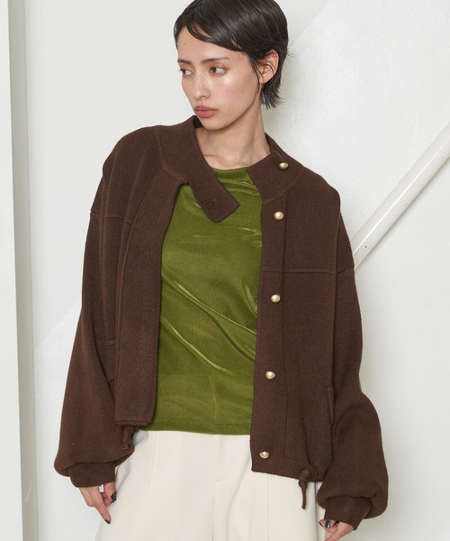 OFROOM(オフルーム)の「【2026秋冬新作】Knit Blouson|ニットブルゾン(ブルゾン・レディース・ブラウン/ブラック/レッド・FREE)」の2枚目の写真