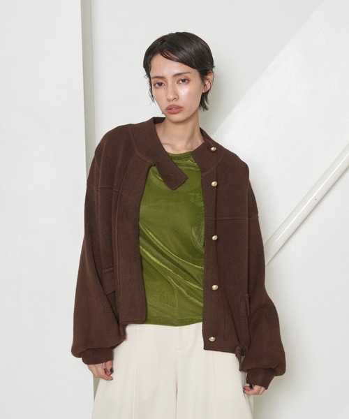 OFROOM(オフルーム)の「【2026秋冬新作】Knit Blouson|ニットブルゾン(ブルゾン・レディース・ブラウン/ブラック/レッド・FREE)」の6枚目の写真