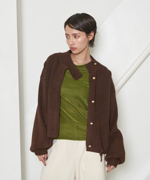 OFROOM(オフルーム)の「【2026秋冬新作】Knit Blouson|ニットブルゾン(ブルゾン・レディース・ブラウン/ブラック/レッド・FREE)」の7枚目の写真